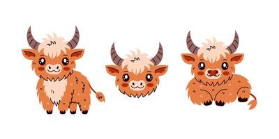 Highland Cow Mascot Set vector