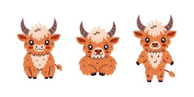 Highland Cattle Cow Character Collection vector