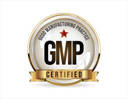 GMP Good Manufacturing Practice certified gold stamp on white background vector
