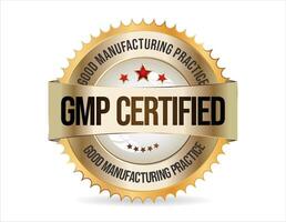 gmp bueno fabricación práctica certificado oro sello en blanco antecedentes vector