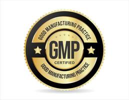 gmp bueno fabricación práctica certificado oro sello en blanco antecedentes vector