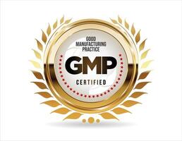 GMP Good Manufacturing Practice certified gold stamp on white background vector