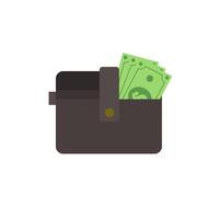 wallet and money flat design vector illustration. Flat Design Banking and Finance Wallet. Brown wallet with green paper money. Wallet with money dollar banknote