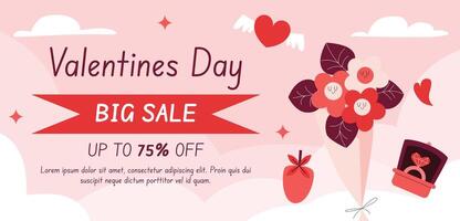 Vector flat valentines day horizontal sale banner