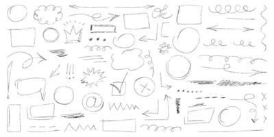 Vector graphic highlight of brush pen.Set of cute doodle underline for notes.Hand drawn abstract collection of highlight, brush and elements.Vector illustration.Vector brush underline for note