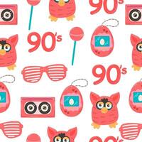 Seamless pattern of retro elements from the 90s and 80s. Antiques. Toys. Cute background. For design. vector