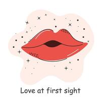 Postcard with an inscription about love. Kiss. Valentine's Day. Vector illustration with elements on a white background.