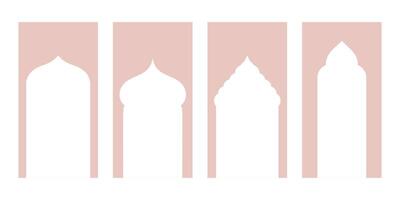 Artistic Islamic Vector Shapes Depicting Window and Door Arches. Arab Frames Set with Ramadan Kareem Silhouette Icons. Elegant Mosque Gate Illustrations.