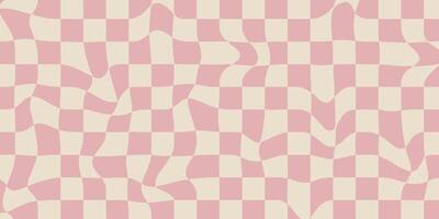 Groovy Checkerboard Patterns. Psychedelic Abstract Grid Backgrounds 1970s Retro Style, Perfect for Web Design and Social Media. Features Pink and Beige Colors. vector