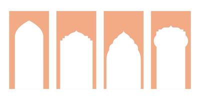 Aesthetic Collection of Oriental Style Windows and Arches in Modern Boho Colors. Minimalistic Design Elements Create a Distinct Visual Appeal. Social media vertical template vector