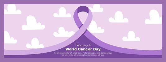 Promote Cancer Awareness Moth Banner Concept. Featuring Purple Ribbon Symbol of Cancer, Horizontal Template is Ideal for Health Campaigns on Social Media and Websites. With white clouds on back vector