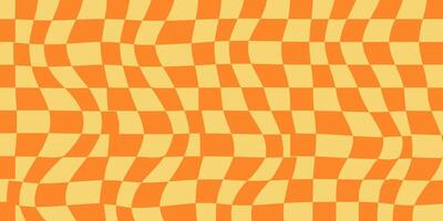 Abstract Background Featuring a Psychedelic Groovy Checkerboard Design in 1970s Hippie Retro Style. Vector Pattern Ready for Use. Yellow and Orange Colors