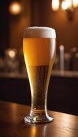 AI generated Beer in  glass in a bar with bokeh background photo