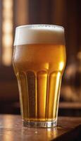 AI generated Beer in  glass in a bar with bokeh background photo