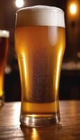 AI generated Beer in  glass in a bar with bokeh background photo