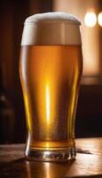 AI generated Beer in  glass in a bar with bokeh background photo