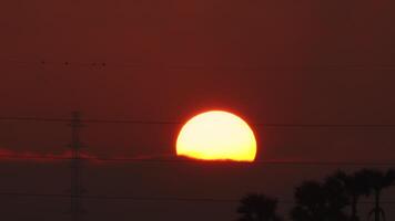 bellissimo natura mattina con arancia, giallo luce del sole e soffice nuvole. bellissimo colorato drammatico cielo con nuvole a tramonto o Alba. video