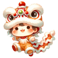 ai gerado vibrante ilustração do uma tradicional chinês leão dança fantasia, comumente visto dentro festividades e Novo ano celebrações. png