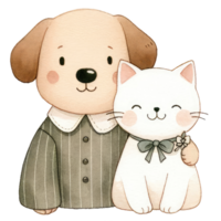 ai gerado casal gato e cachorro vestido dentro elegante traje, partilha uma doce, afetuoso momento junto. png