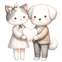 AI generated Couple cat and dog dressed in elegant attire, sharing a sweet, affectionate moment together. png