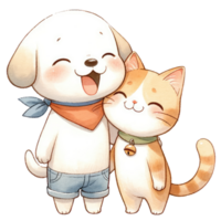 AI generated Couple cat and dog dressed in elegant attire, sharing a sweet, affectionate moment together. png