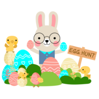 Easter bunny rabbits with baby chicks and Easter eggs, Welcome spring season, png