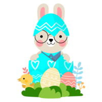 Pascua de Resurrección conejito conejos con bebé polluelos y Pascua de Resurrección huevos, Bienvenido primavera estación, png