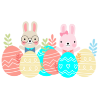 Easter bunny rabbits with baby chicks and Easter eggs, Welcome spring season, png