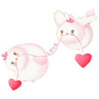 couple love concept of cartoon two cute chubby birds holding a red thread with a heart on it. png