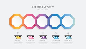 Infographic vector template with 5 steps for business. 3D paper geometric label. for content, brochure, diagram, timeline, web design. Vector