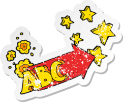 autocollant rétro en détresse d'un symbole abc de dessin animé png