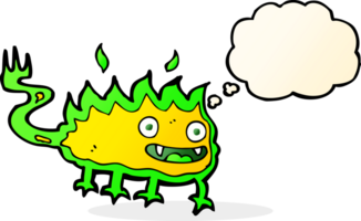 cartoon little fire demon with thought bubble png