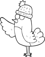 black and white cartoon bird wearing hat png