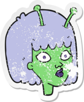 retro distressed sticker of a cartoon female alien png