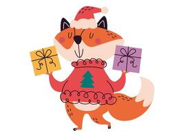 Navidad ilustración pegatina presente para regalo y invierno colección vector