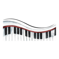 Musical piano keys, synthesizer. The watercolor illustration is hand-drawn. For posters, flyers and invitation cards. For posters, banners and postcards. png
