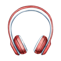 Red headphones. The watercolor illustration is hand-drawn. Isolate. For posters, flyers and invitation cards. For banners and postcards. For logos, badges, stickers and prints. png