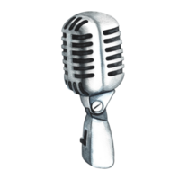 Microphone. Silver retro microphone. The watercolor illustration is hand-drawn. Isolate. For logos, badges, stickers and prints. For postcards, business cards, flyers and posters. png