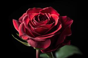 AI generated Close up of beautiful dark red rose on black. photo
