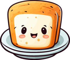 AI generated Cute bread plate in cartoon style png