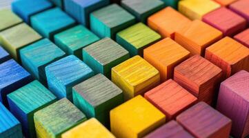 AI generated Block stack wooden cubes, colorful wood texture for backdrop photo