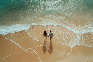 AI generated A man and woman holding hands on a beach photo