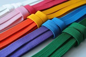 AI generated Colored strength textile tapes. Woven rope made of nylon or polyester in various colors. photo