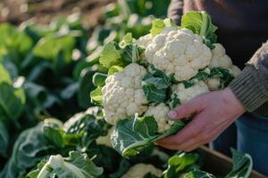 AI generated Cauliflower harvest in the garden photo