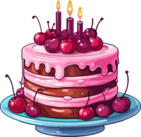 ai generiert süß Geburtstag Kuchen im Karikatur Stil png
