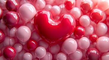 AI generated heart background with many red and pink balloons photo