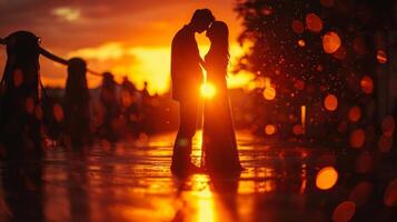 AI generated love story sunset background photo