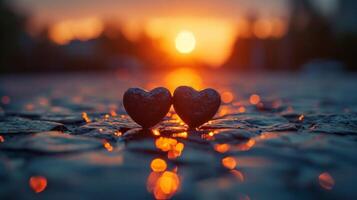 AI generated love story sunset background photo