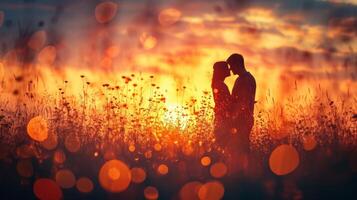 AI generated love story sunset background photo