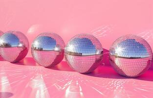 AI generated pink and silver disco balls on a pink surface photo